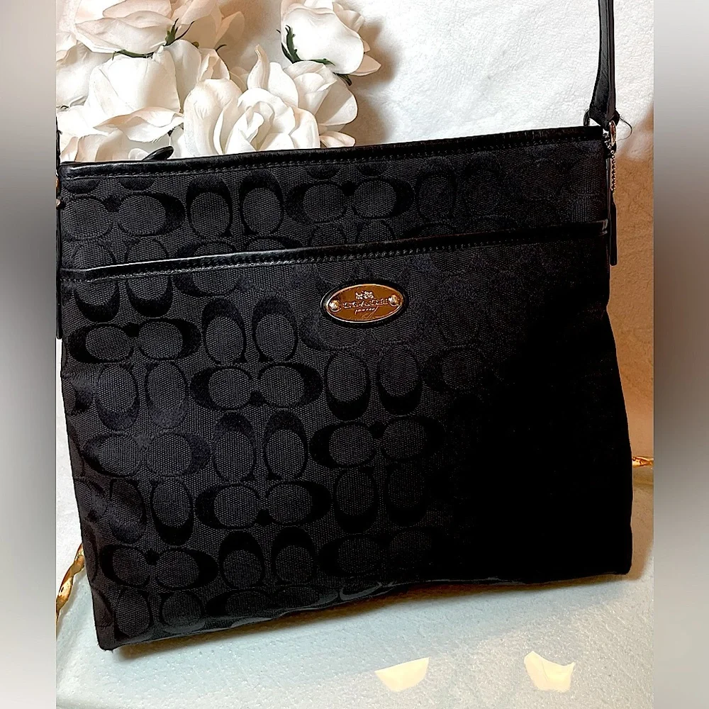 NEW Coach Black Signature Canvas and Leather File Crossbody Handbag - Picture 5 of 15